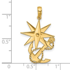 14K Polished Compass And Anchor with Rope Pendant