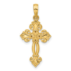 14K Polished Fancy Textured Cross Pendant