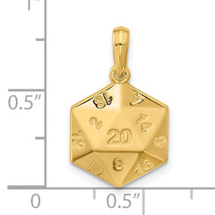 14K Polished D20 Twenty-sided Dice Pendant