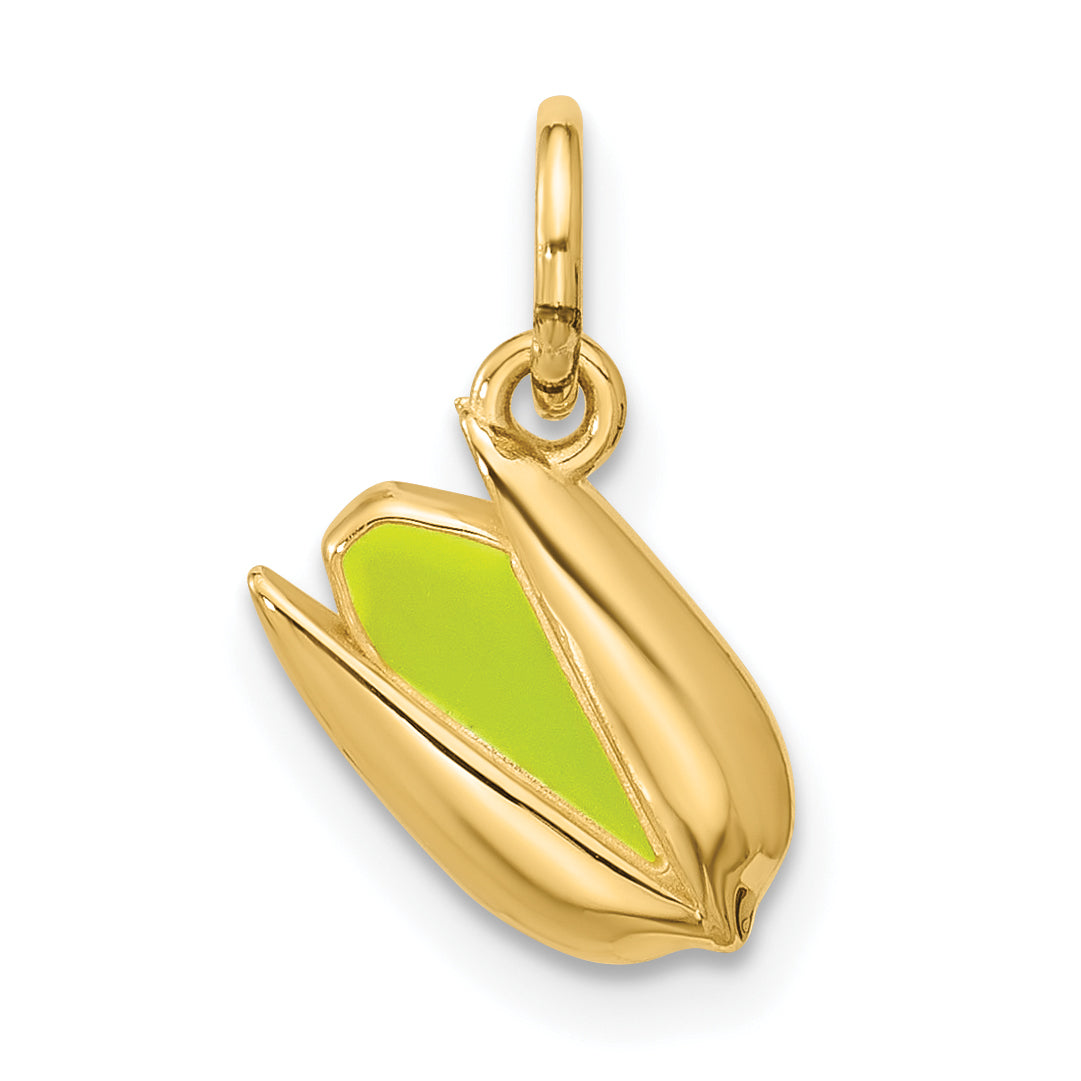 14K Polished Enameled Pistachio Pendant