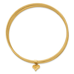 14K Oversize Polished and Textured with Dangle Heart 7-Strand 11.00mm Slip-on Round Bangle Bracelet