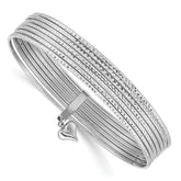 14K White Gold Polished and Textured with Dangle Heart 7-Strand 11.00mm Slip-on Round Bangle Bracelet
