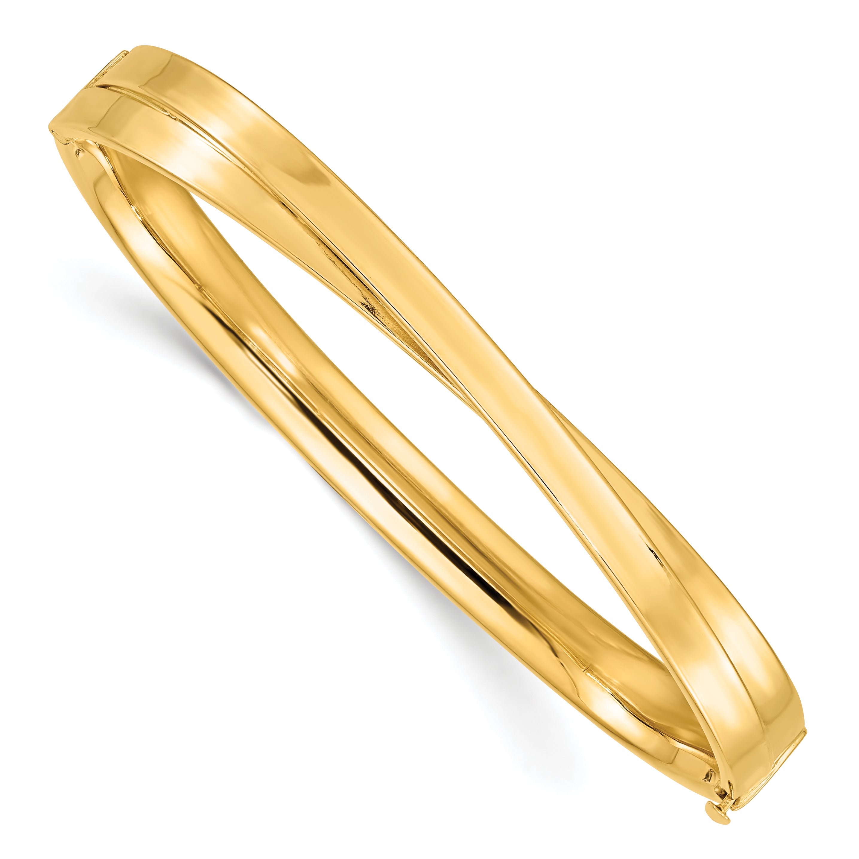 14k 4/16 Polished Criss-Cross 3.65mm Hinged Oval Bangle Bracelet
