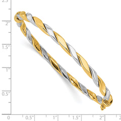 14K Two-tone Polished and Twisted 3.50mm Hinged Oval Bangle Bracelet
