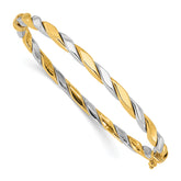 14K Two-tone Polished and Twisted 3.50mm Hinged Oval Bangle Bracelet