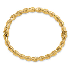 14K Polished and Textured 5.50mm Twisted Hinged Oval Bangle Bracelet