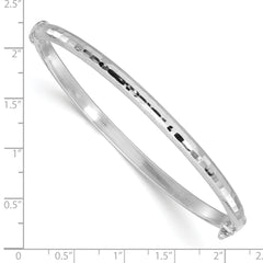 14K White Gold Diamond-cut and Laser-cut 4.10mm Hinged Oval Bangle Bracelet