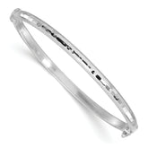 14K White Gold Diamond-cut and Laser-cut 4.10mm Hinged Oval Bangle Bracelet