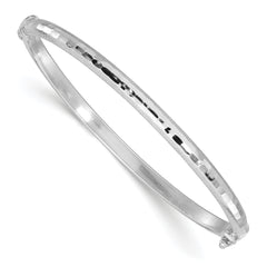 14K White Gold Diamond-cut and Laser-cut 4.10mm Hinged Oval Bangle Bracelet