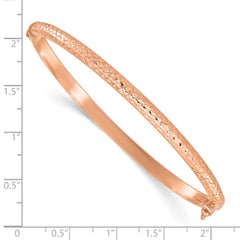 14K Rose Gold Polished Diamond-cut 4.00mm Hinged Oval Bangle Bracelet