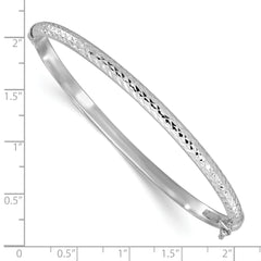 14K White Gold Polished Diamond-cut 4.00mm Hinged Oval Bangle Bracelet