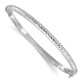 14K White Gold Polished Diamond-cut 4.00mm Hinged Oval Bangle Bracelet