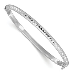 14K White Gold Polished Diamond-cut 4.00mm Hinged Oval Bangle Bracelet