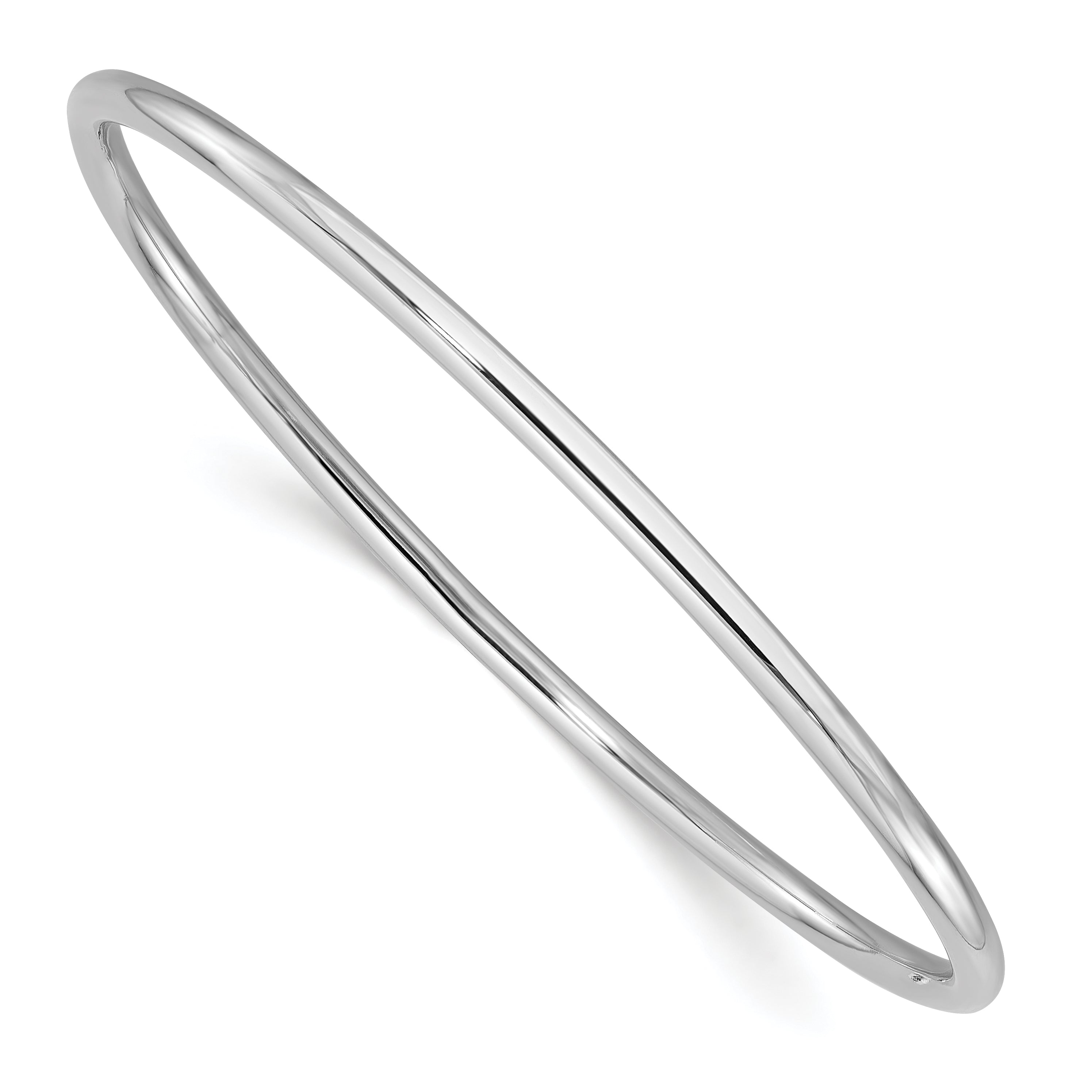 14k White Gold Polished 3.00mm Slip-on Round Bangle Bracelet