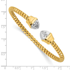14K with Rhodium Diamond-cut Fancy Spiral Cuff Bracelet
