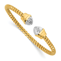 14K with Rhodium Diamond-cut Fancy Spiral Cuff Bracelet