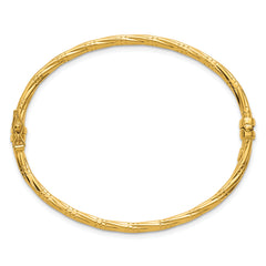 14K Polished and Textured 2.90mm Twisted Hinged Oval Bangle Bracelet