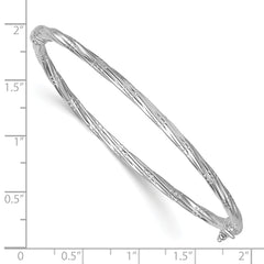 14K with White Rhodium Polished and Textured 2.90mm Twisted Hinged Oval Bangle Bracelet