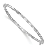 14K with White Rhodium Polished and Textured 2.90mm Twisted Hinged Oval Bangle Bracelet