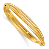 14K Polished and Textured Three-Row Twisted 8.50mm Hinged Oval Bangle Bracelet