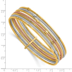 14K with Rose and White Rhodium Polished and Textured Beaded 7-Strand Slip-On Round Bangle Bracelet
