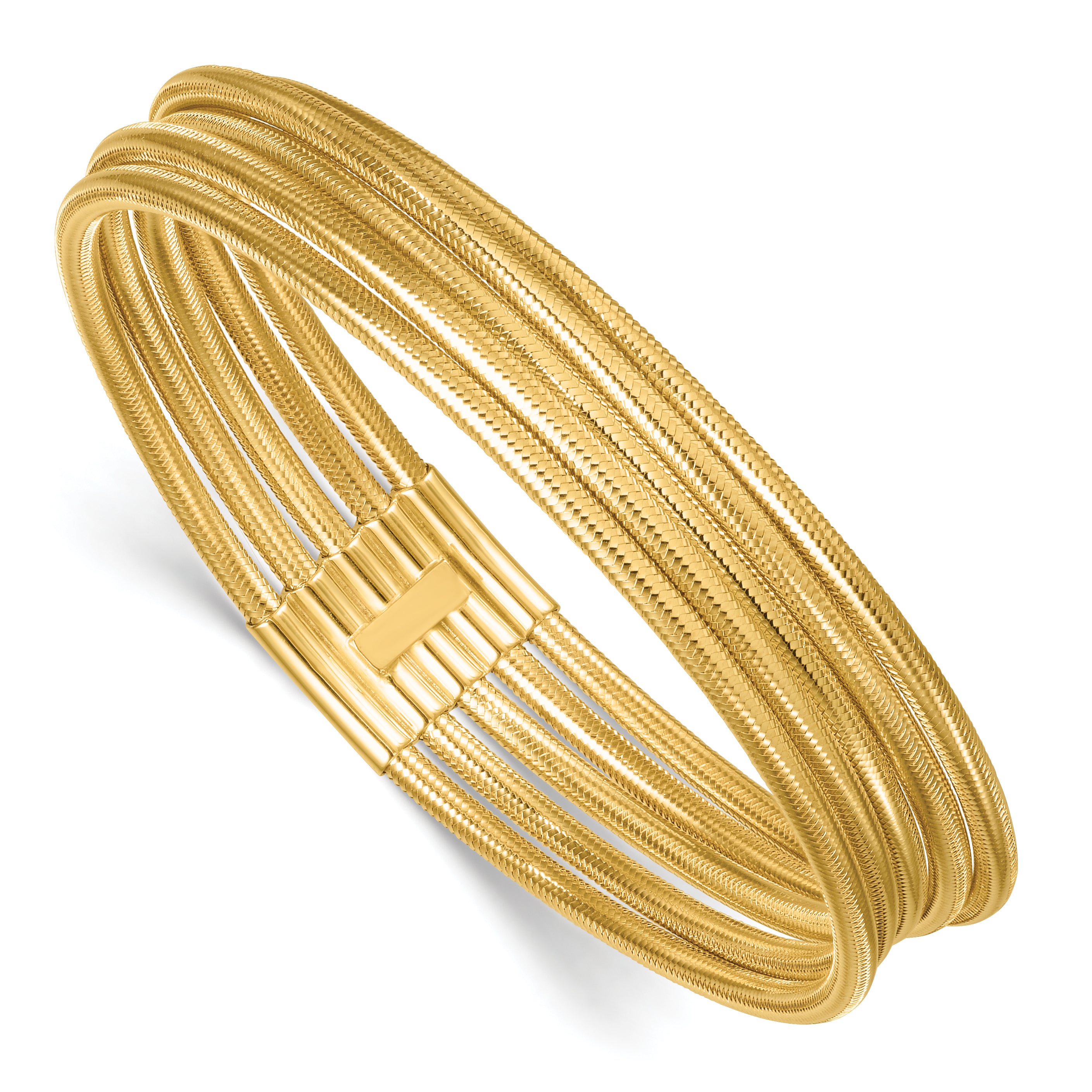 14k Polished Five Strand Mesh Stretch Round Bracelet