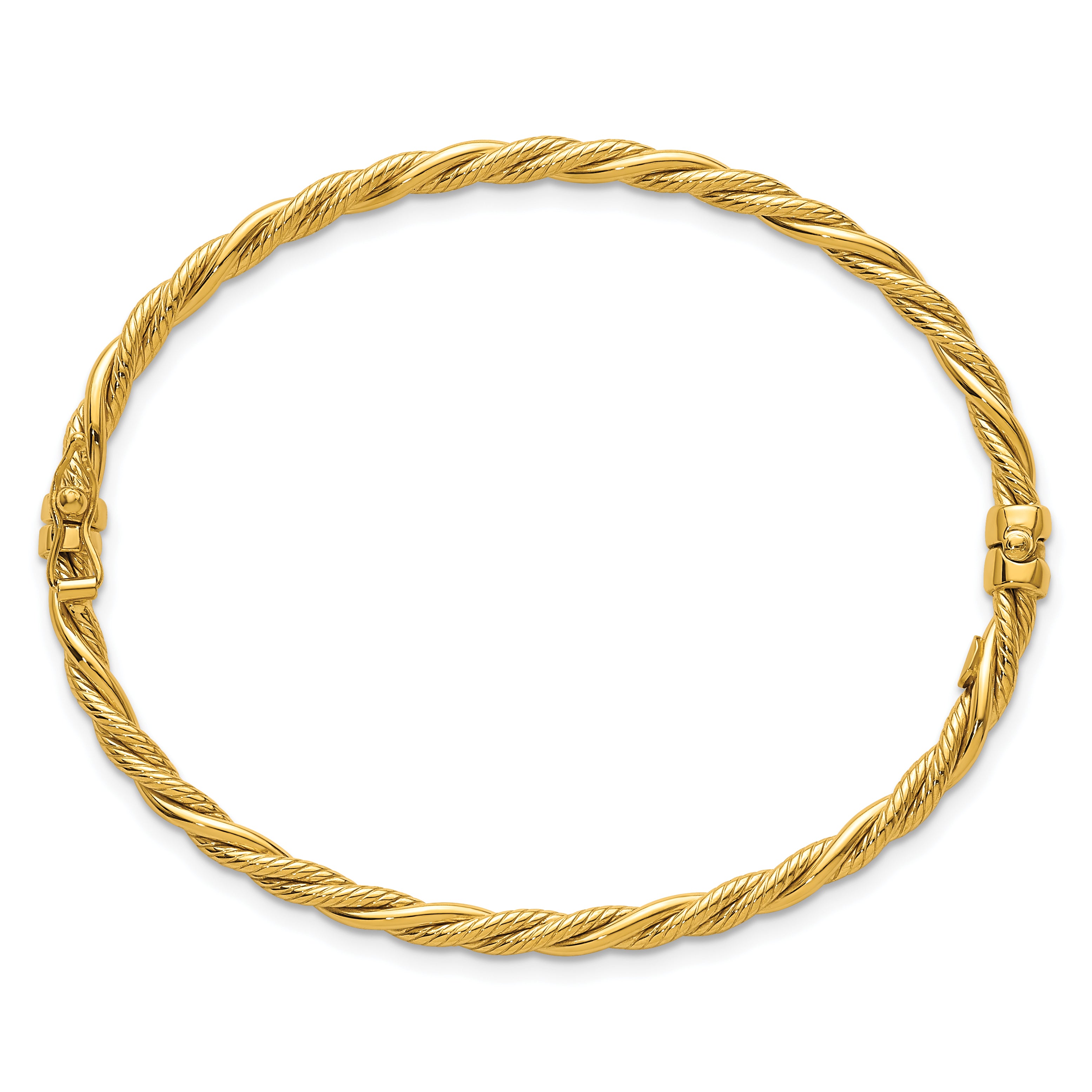 14K Polished and Textured 3.25mm Twisted Hinged Oval Bangle Bracelet