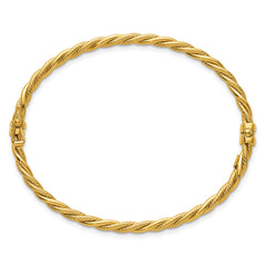 14K Polished and Textured 3.25mm Twisted Hinged Oval Bangle Bracelet