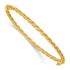 14K Polished and Textured 3.25mm Twisted Hinged Oval Bangle Bracelet