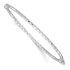 14k White Gold Polished Diamond-cut 2.20mm Hinged Oval Bangle Bracelet