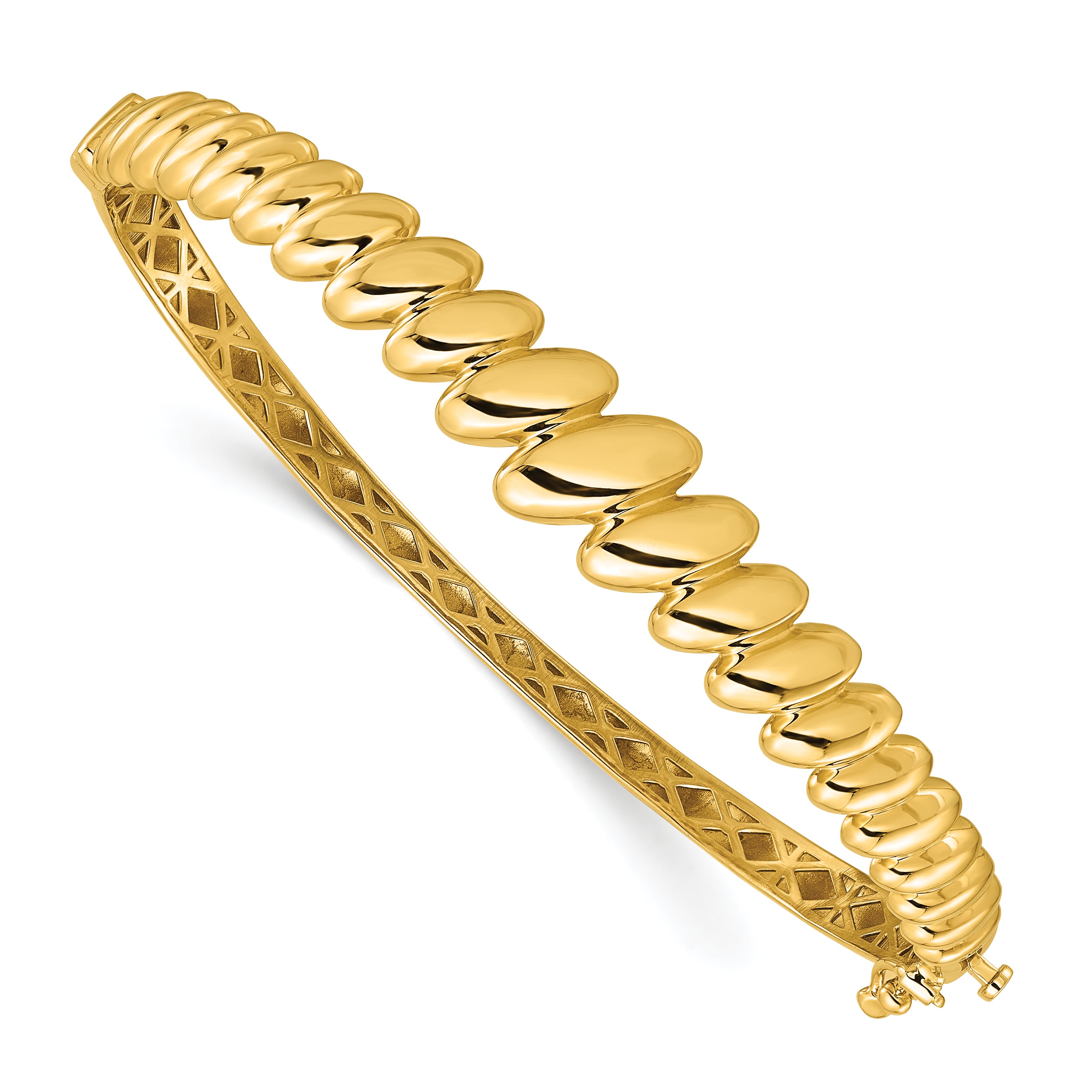 14k Polished Graduated Ovals Fancy Hinged Oval Bangle Bracelet