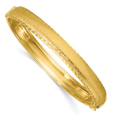 14k Polished Diamond-cut Textured 8.25mm Hinged Oval Bangle Bracelet