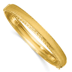 14k Polished Diamond-cut Textured 8.25mm Hinged Oval Bangle Bracelet