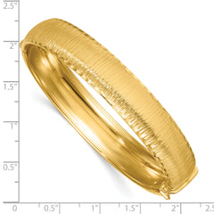 14k Polished Diamond-cut Textured 11.75mm Hinged Oval Bangle Bracelet