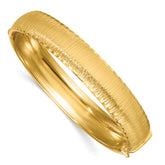 14k Polished Diamond-cut Textured 11.75mm Hinged Oval Bangle Bracelet