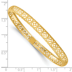 14k Polished Laser and Diamond-cut 6.15mm Fancy Pierced Design Flexible Oval Bangle Bracelet
