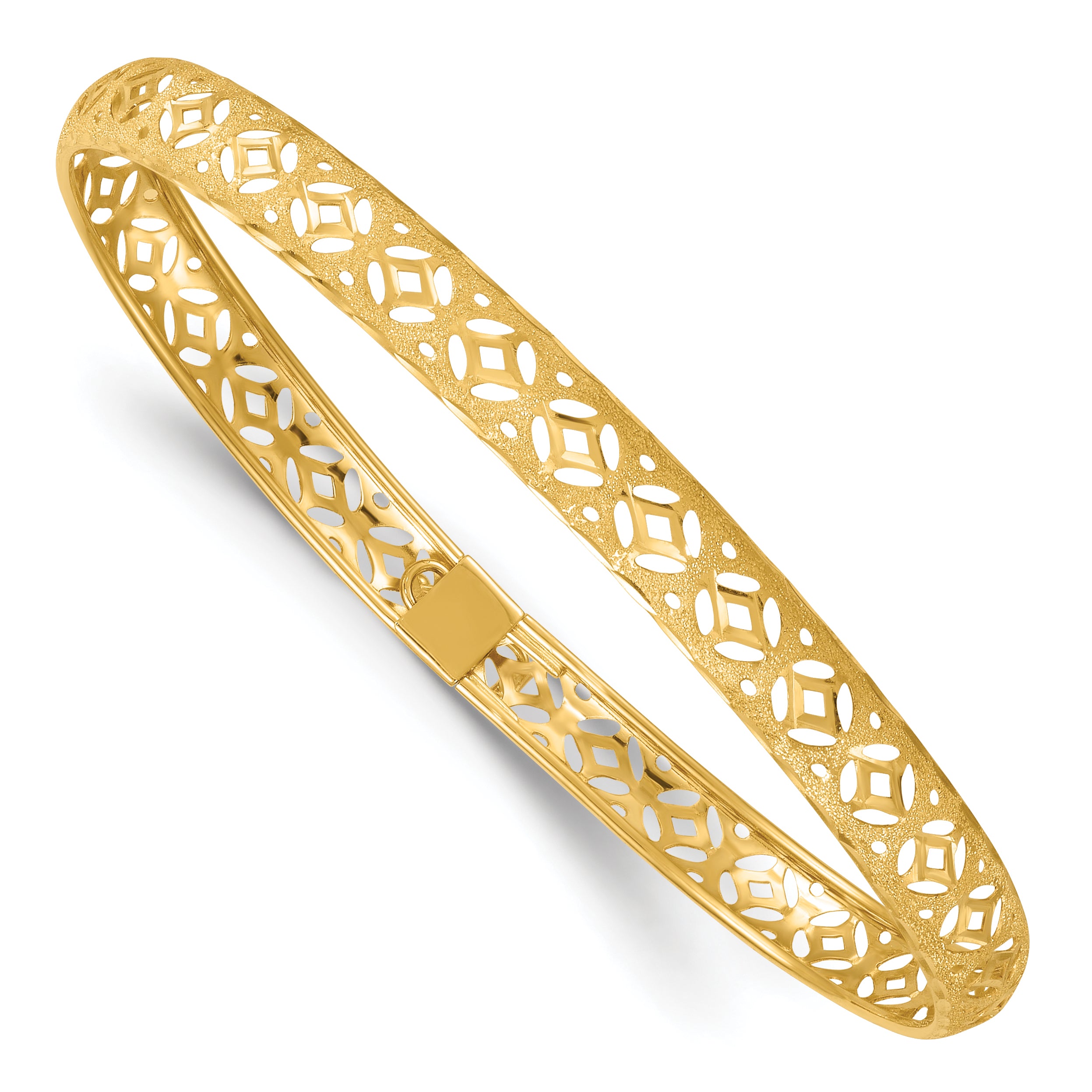 14k Polished Laser and Diamond-cut 6.15mm Fancy Pierced Design Flexible Oval Bangle Bracelet