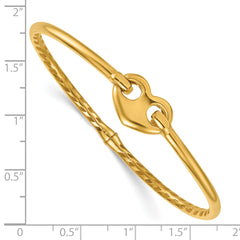14k Polished Heart Clasp Hinged Oval Bangle Bracelet
