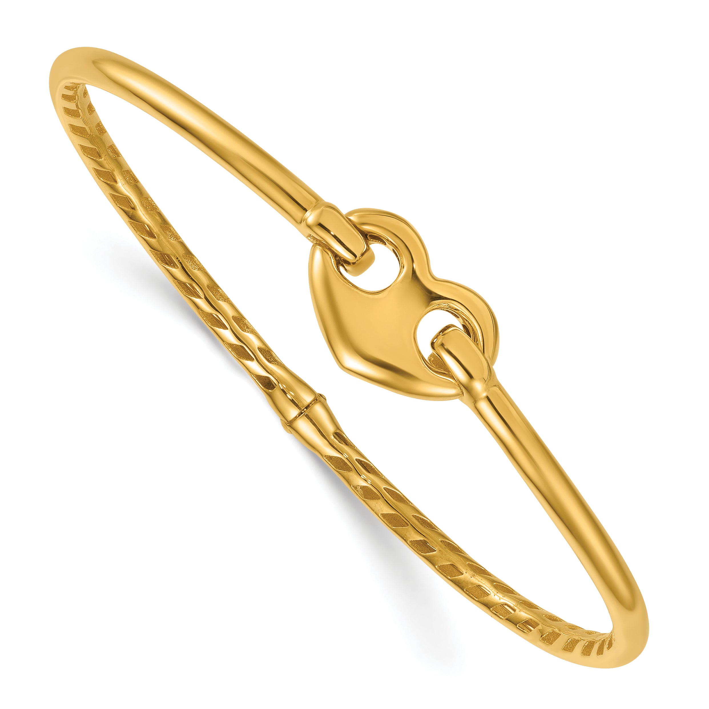 14k Polished Heart Clasp Hinged Oval Bangle Bracelet