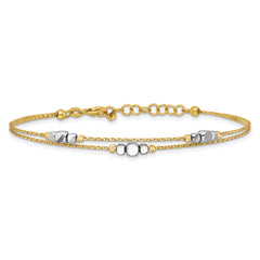 14K Two-Tone Polished Diamond-cut Double Strand Beaded 7 inch Bracelet with 1 inch Extension