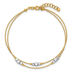 14K Two-Tone Polished Diamond-cut Double Strand Beaded 7 inch Bracelet with 1 inch Extension