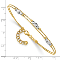 14K Two-Tone Polished Diamond-cut Double Strand Beaded 7 inch Bracelet with 1 inch Extension