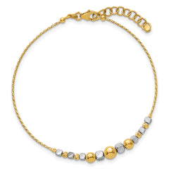 14K Two-Tone Polished Diamond-cut Round and Square Beaded 7 inch Bracelet with 1 inch Extension
