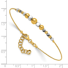 14K Two-Tone Polished Diamond-cut Round and Square Beaded 7 inch Bracelet with 1 inch Extension