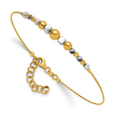 14K Two-Tone Polished Diamond-cut Round and Square Beaded 7 inch Bracelet with 1 inch Extension