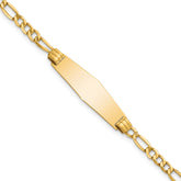14k Polished Semi-Solid Chain/Solid Plate Figaro Link Soft Diamond Shape 25.5x7.5mm Plate 8 inch ID Bracelet