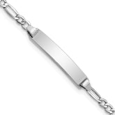 14k White Gold Polished Semi-Solid Chain/Solid Plate Figaro Link 20.5x4.5mm Plate 7 inch ID Bracelet