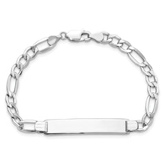 14K White Gold Polished Semi-Solid Chain/Solid Plate Figaro Link 35x7mm Plate 8 inch ID Bracelet