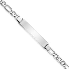14K White Gold Polished Semi-Solid Chain/Solid Plate Figaro Link 35x7mm Plate 8 inch ID Bracelet
