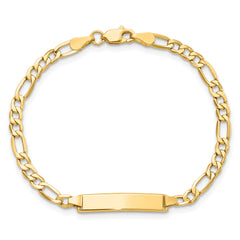 14k Polished Semi-Solid Chain/Solid Plate Figaro Link 23x4.3mm Plate 7 inch ID Bracelet